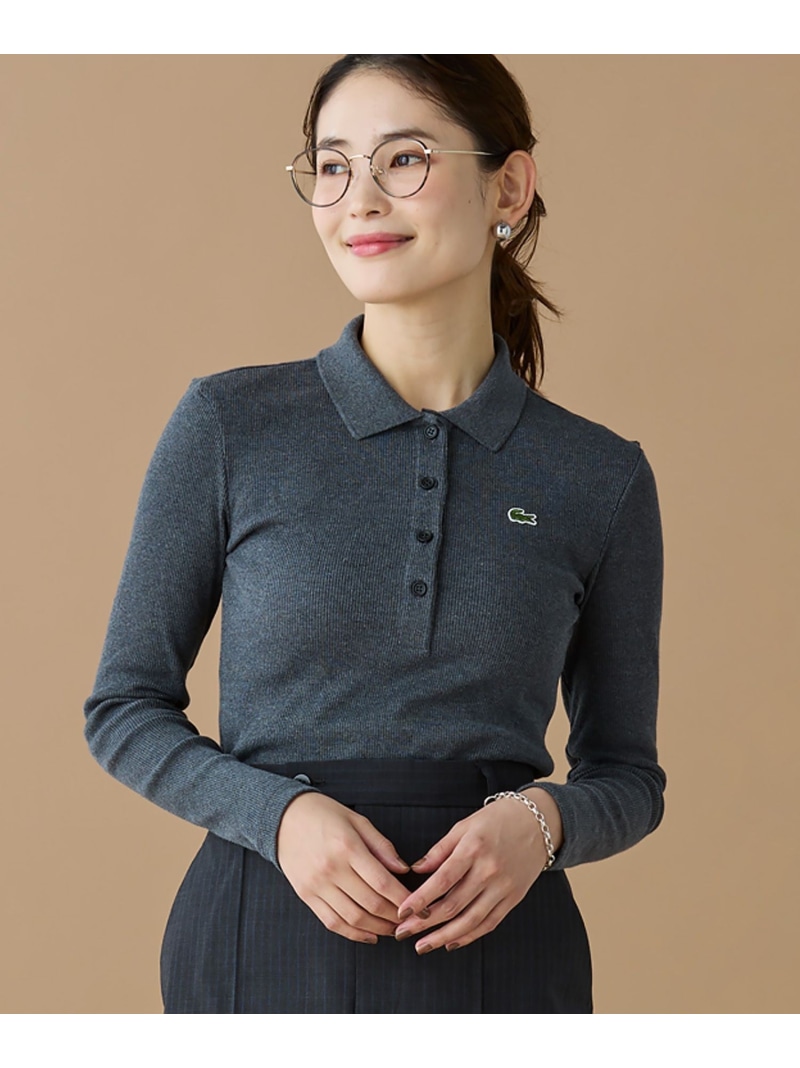 スリムフィット ロングスリーブリブニットポロシャツ LACOSTE ラコステ トップス ポロシャツ ブラック グレー【送料無料】[ Fashion]｜LACOSTE／ラコステ
