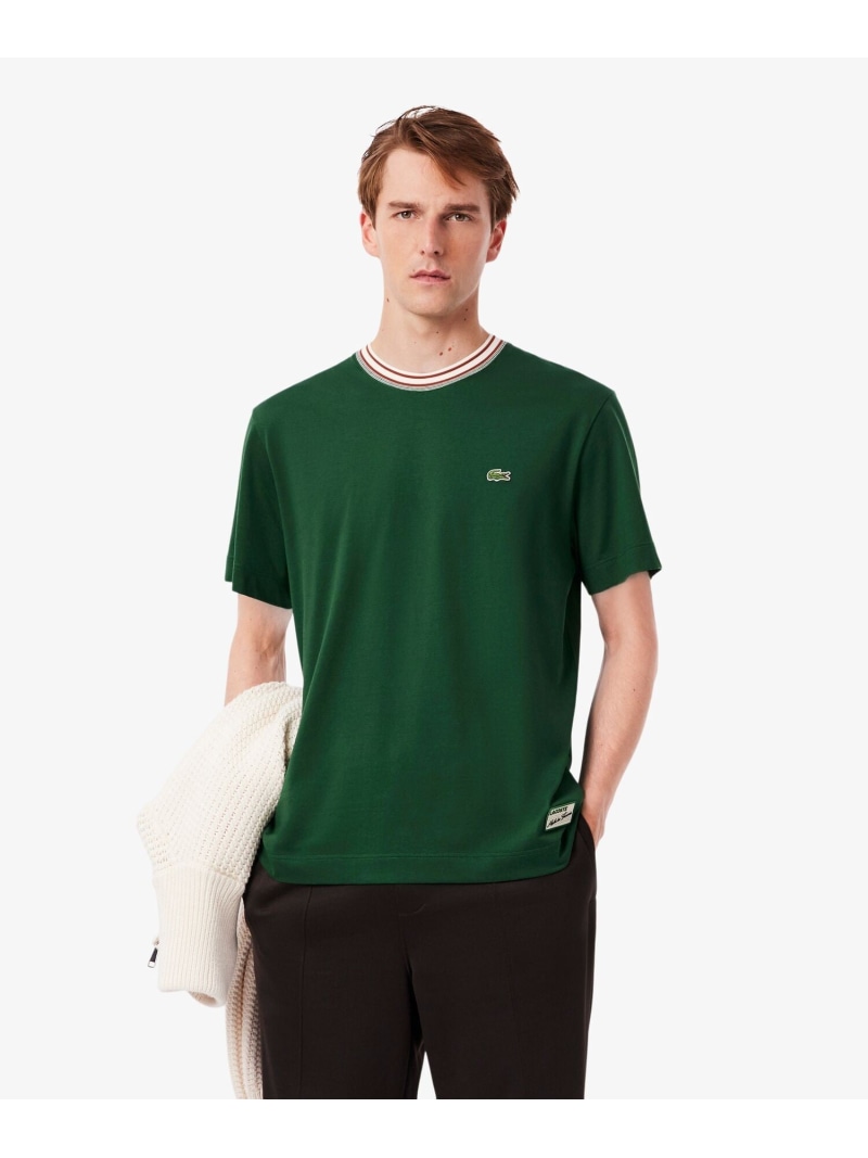 【SALE／30%OFF】ボーダーリブネックフレンチメイドプルオーバー LACOSTE ラコステ トップス カットソー・プルオーバー 白いこと 緑であること【RBA_E】【貨物輸送無料】[ Fashion]