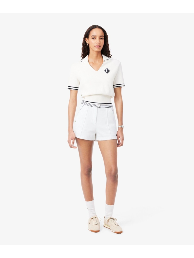 フランス共和国御手伝いさん ボーダーウエストバンド鹿の子地さる股引き LACOSTE ラコステ ズボン下 余分の物のズボン下 白いこと【貨物輸送無料】[ Fashion]
