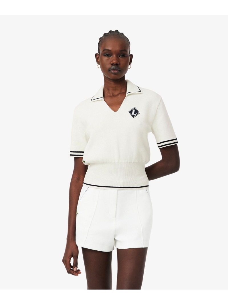 フランスメイド スキッパーネックポロシャツ LACOSTE ラコステ トップス ニット ホワイト【送料無料】[ Fashion]