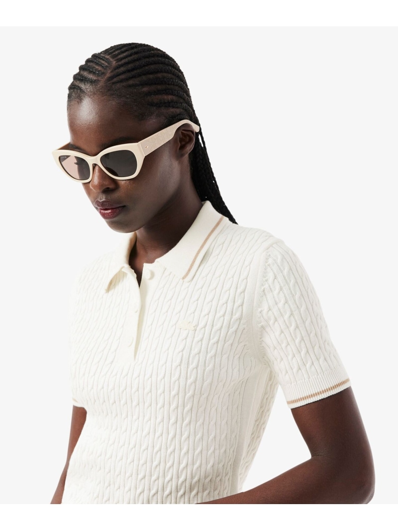 配色ライン サマーニットポロシャツ LACOSTE ラコステ トップス ニット ホワイト【送料無料】[ Fashion]｜LACOSTE／ラコステ