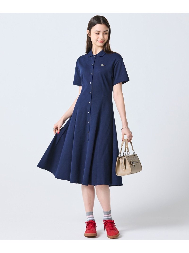 鹿の子地シャツドレス ドレープフレアワンピース LACOSTE ラコステ ワンピース・ドレス シャツワンピース イエロー ブルー ネイビー【送料無料】[ Fashion] 15,840円
