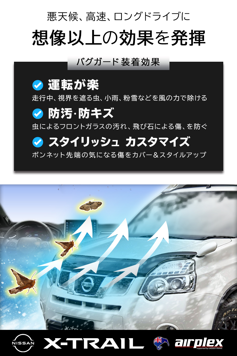 エクストレイル T31 欠陥ガード ポークボンネットプロテクター 一端 虫除け 人煙 Nissan X Trail 日本辞言表す留書 定事矜持 年中安全保障 Airplex Daemlu Cl