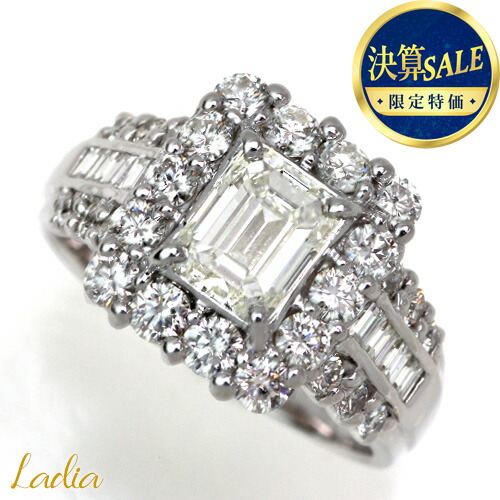 【クーポンで20%OFF★決算SALE 31日まで】 ダイヤモンド リング Pt900 エメラルドカット 1.014ct VerylightYellow SI-2 中央宝石研究所 ソーティング CGL プラチナ ダイヤモンドリング ダイヤリング エメ角ダイヤ 指輪 取り巻き 地金 1カラット プレゼント 26506｜Ladia