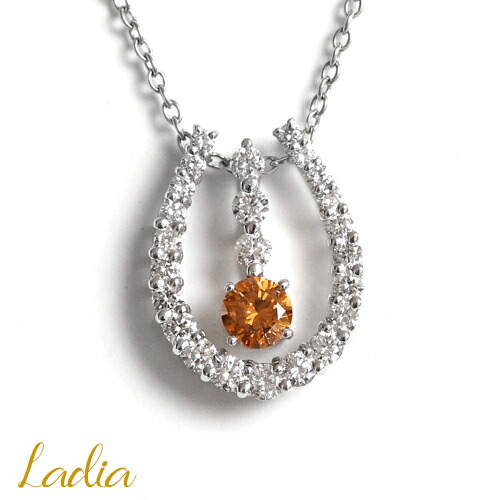 ダイヤモンド ネックレス ファンシー ディープ イエロー オレンジ ダイヤ 0.229ct 中央宝石研究所 鑑定書 CGL PT900 PT850 Fancy Deep Yellowish Orange I1 馬蹄 スライドアジャスター 3way 25410 記念日