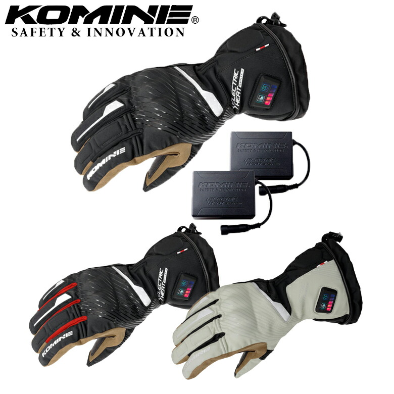 男女兼用バイク用電熱グローブ KOMINE(コミネ)デュアルヒートプロテクトエレクトリックグローブ セット EK-2155 EK-215+EK-207 7.4V 3段階温度調整 ユニセックス XS～3XL 秋冬用