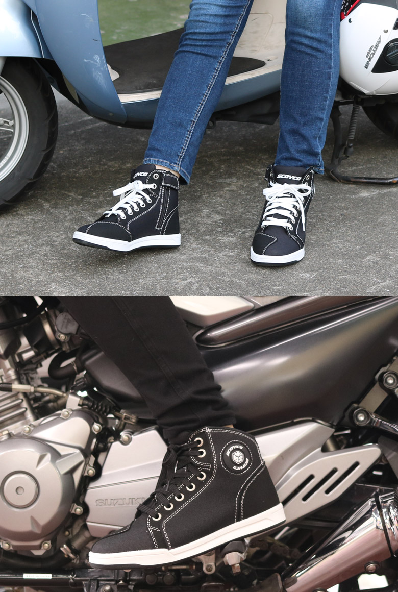 レディースライディングシューズバイク用カジュアルデニムブラックスニーカーブーツ靴人気軽い男女兼用SCOYCO（スコイコ）MT016-2