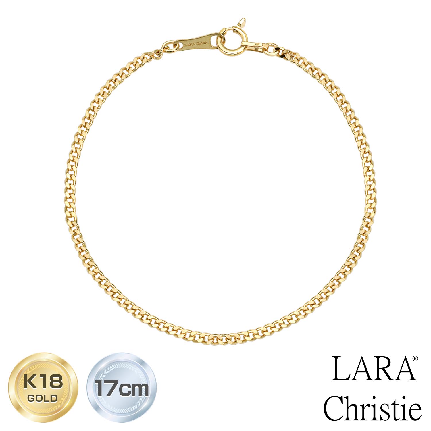 ララクリスティー ブレスレット チェーン レディース メンズ ゴールド K18 喜平 幅1.6mm 17cm LARA Christie プラチナムコレクション バレンタイン プレゼント 彼氏