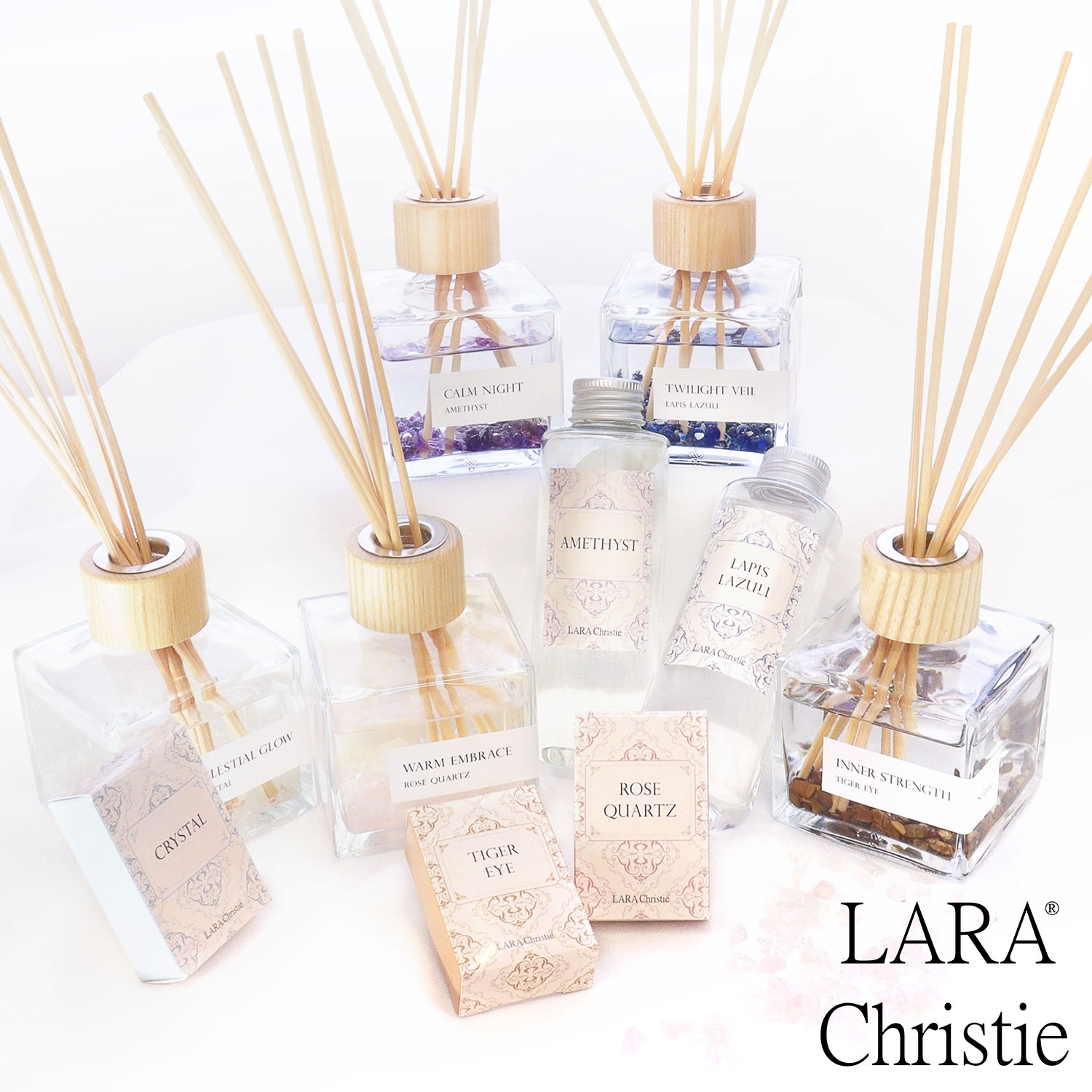 【P10倍＋限定クーポン｜マラソン4日20時～】リードディフューザー Selene CALM NIGHT 150mL 本体 ルームフレグランス 芳香剤 室内用 天然石 ララクリスティー