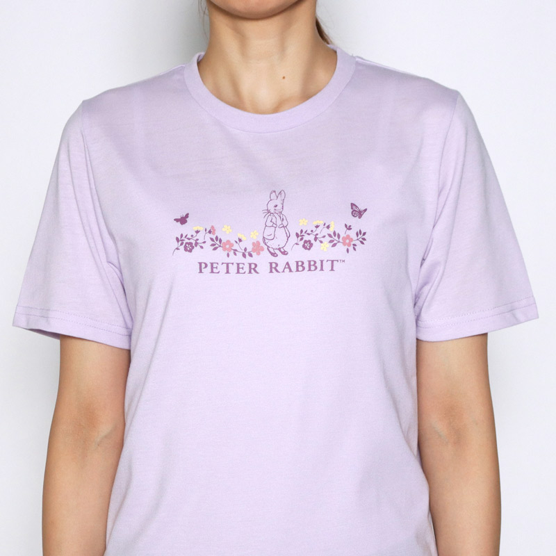 楽天市場 Tシャツ 半袖 Peter Rabbit ピーターラビット フラワー ピータープリントtシャツ レディース キャラクタープリント Tシャツ 薄手 M L Ll 3l オフ ベージュ ライトパープル グレー 春 夏 秋 2124w デイリーライフ通販店レディハート