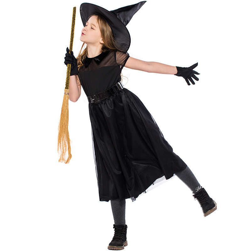 楽天市場 ハロウィン 衣装 子供 女の子 仮装 子供ドレス ワンピース コスプレ 魔法 巫女 小魔女 Halloween ブラック 3点セット Ladywener