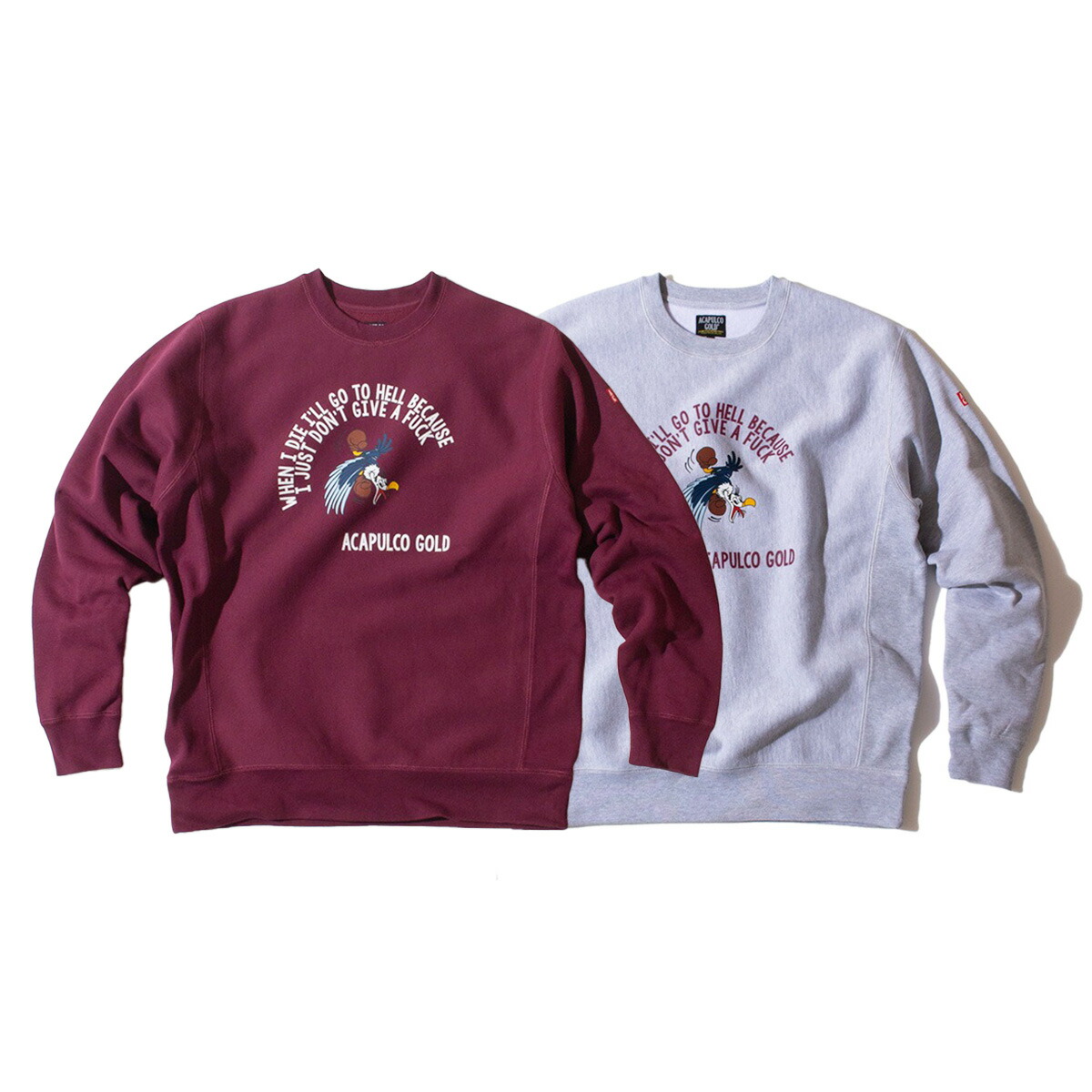 アカプルコデフアレスゴールド ACAPULCO GOLD クルーネックスウェット 表どおり ブランド名 御居処跳ねる ロゴタイプ スケーター DGAF CREWNECK SWEATSHIRT