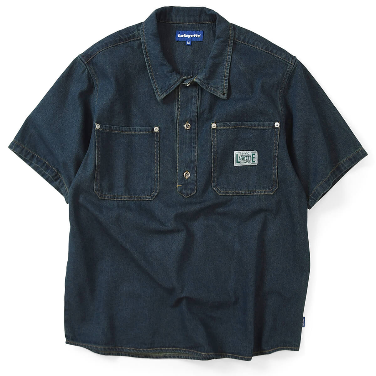 流行 Shirt S S Pullover Denim 半そで プルオーバーシャツ デニムシャツ ブランド ストリート メンズ シャツ 半袖 Lafayette ラファイエット Ls02 インディゴブルー Blue Indigo Kalnica Eu