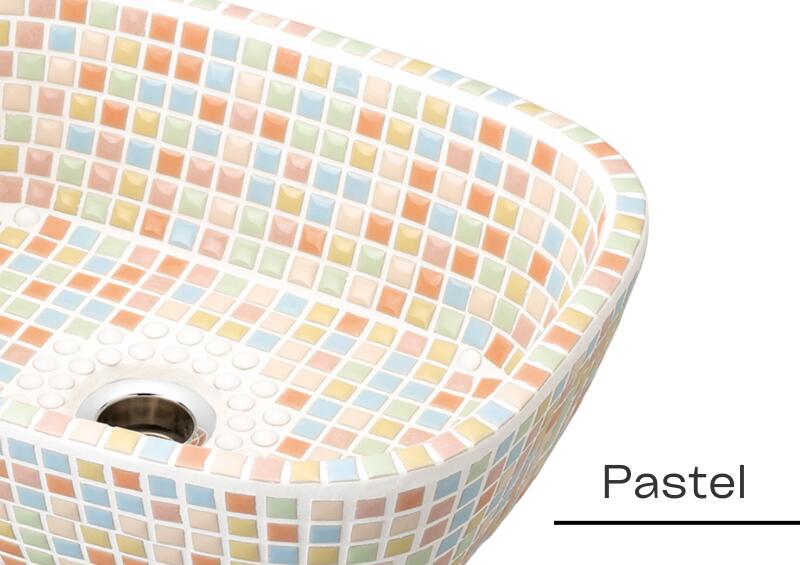 おしゃれ タイル 洗面ボウル 『ファボリ レクタングル パステル 33.8×26.8cm 』モザイクタイル 洗面台 磁器 陶器 四角 長方形 小さめ 置き型 埋め込み 玄関 トイレ 洗面 かわいい レトロ|ラフィオーレ