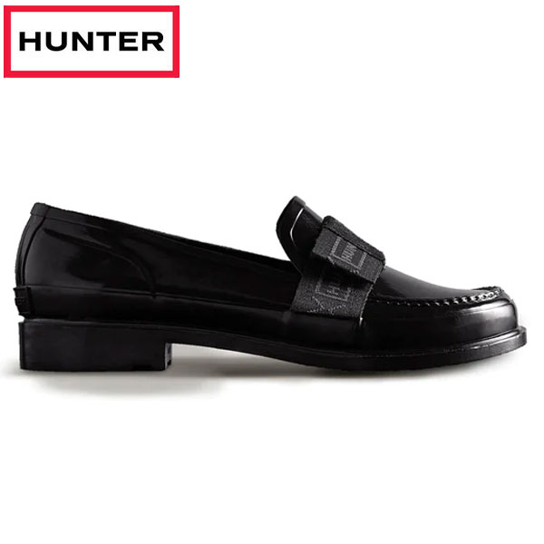HUNTER 黒 ローファー リボン HUNTER / ハンター リボン ローファー WOMENS REFINED BOW GLOSS