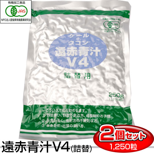 遠赤青汁 V4 1250粒 詰替用 2袋セットおつきあいや外食のお伴に 1041-2有機ケール＋有機ウコン 美容と健康におすすめ ラフィートスポーツ