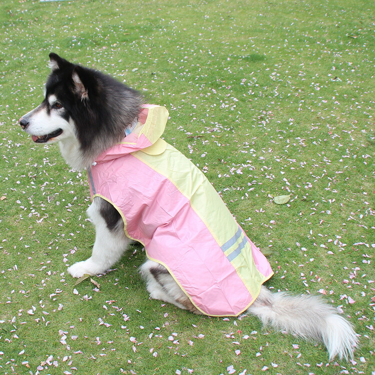 送料無料レインコート犬の服犬服雨服雨具フード付きドッグウェア中型犬用大型犬用反射テープ防水梅雨対策お出かけ濡れない着せやすい