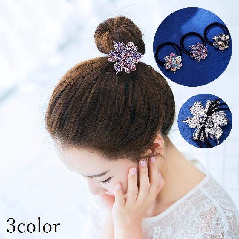 送料無料 ヘアゴム レディース 大人 上品 可愛い 花 フラワー モチーフ ラインストーン ヘアアクセサリー 髪飾り 髪留め ヘアアレンジ まとめ髪  リングゴム 髪ゴム チャーム ビジュー 宝石風 天然石風 3重ゴム かわいい おしゃれ お洒落 きれいめ | LaForest
