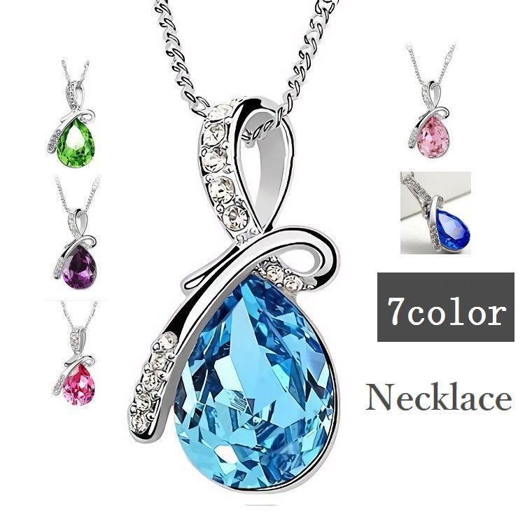 楽天市場】大粒 雫 しずく型 ネックレス レディース ライトブルー