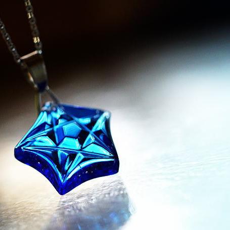『Facet blue star』 ガラスアクセサリー ネックレス ペンダント トップ 四角・多角・星タイプ