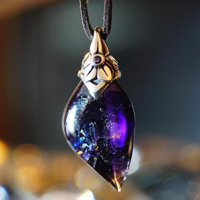 『フラワーエンジェル ~ Collaborate glass leaf / Purple ~』 ガラスアクセサリー インポート品 ネックレス ペンダント トップ ダイカット(平面造形)タイプ|ラフォルム 店