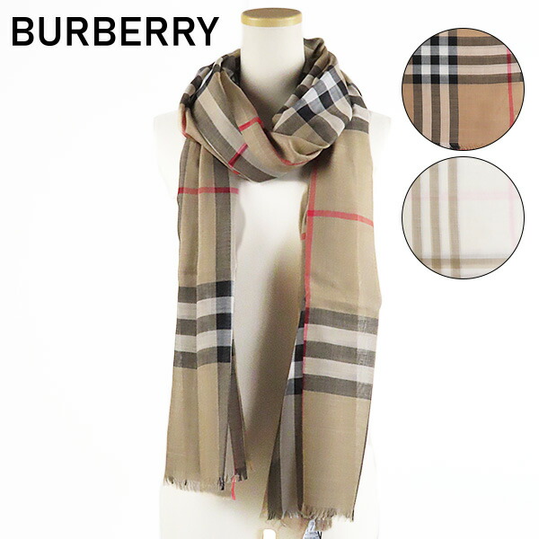 日本産】 BURBERRY バーバリー GIANT CHECK STOLE 8018468 8021442 8015405 ジャイアント チェック  ストール ライトウェイト シルクウール スカーフ マフラー レディース fucoa.cl