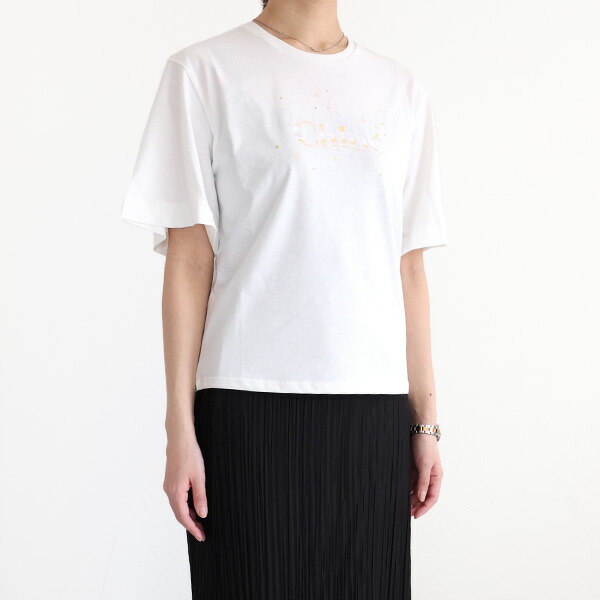 新品タグ付　定価約6万　Chloe クロエ　ROY 馬刺繍　Tシャツ　ホワイト SEE BY CHLOE (シーバイ クロエ) 袖刺繍フリル クルーネック T