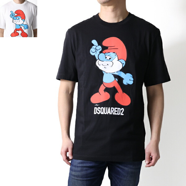 Dsquared2 ディースクエアード Tシャツ Papa Smurf T-Shirts スマーフ S78GD0091 S24558 メンズ 半袖 カットソー スマーフ クルーネック ロゴT コットン LaG Onlinestore