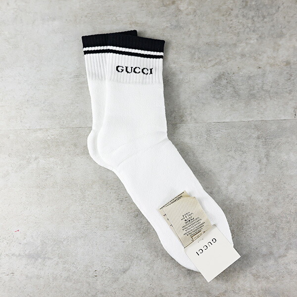 GUCCI グッチ ソックス Logo Socks 496493 4G293 メンズ 靴下 ロゴ ライン リブ ストレッチコットン ショート丈 LaG Onlinestore｜LaG OnlineStore　店