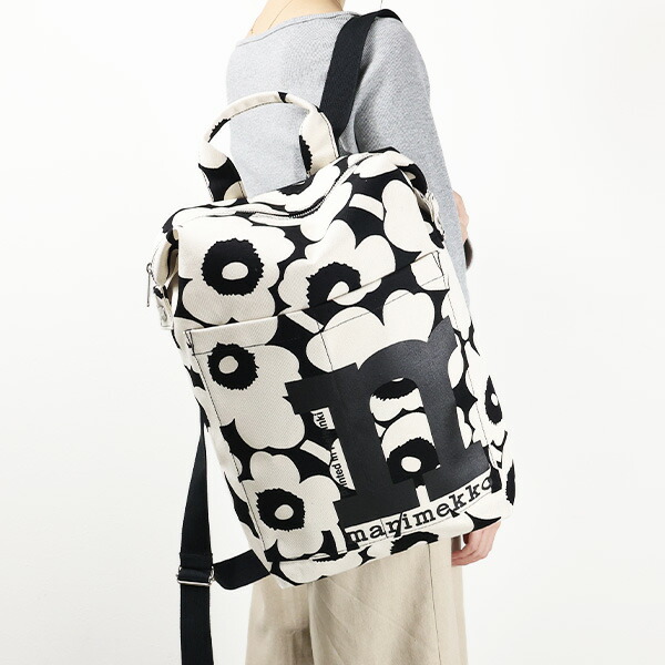 marimekko マリメッコ Mono Backpack Unikko 908 COTT BLK バックパック リュックサック 鞄 A4サイズ収納可 通勤 通学 ウニッコ コットン レディース 092195 LaG Onlinestore