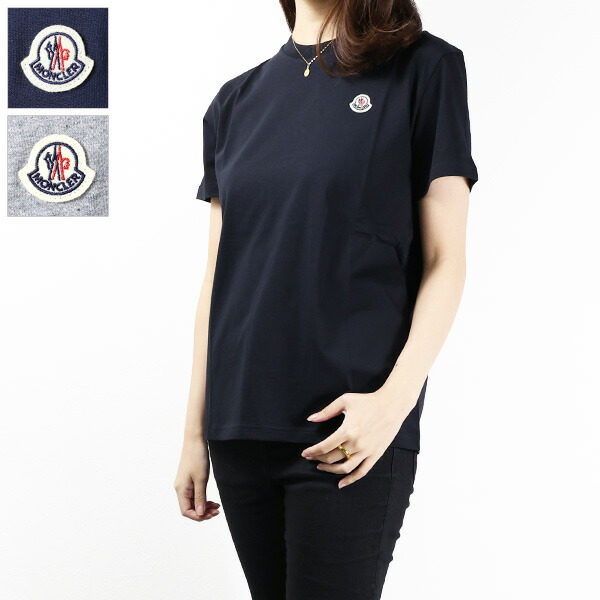 MONCLER☆ロゴパッチ ベーシック Tシャツ S BLACK LADIES Moncler girl's T-shirt with rhinestone logo 9548c0001283907