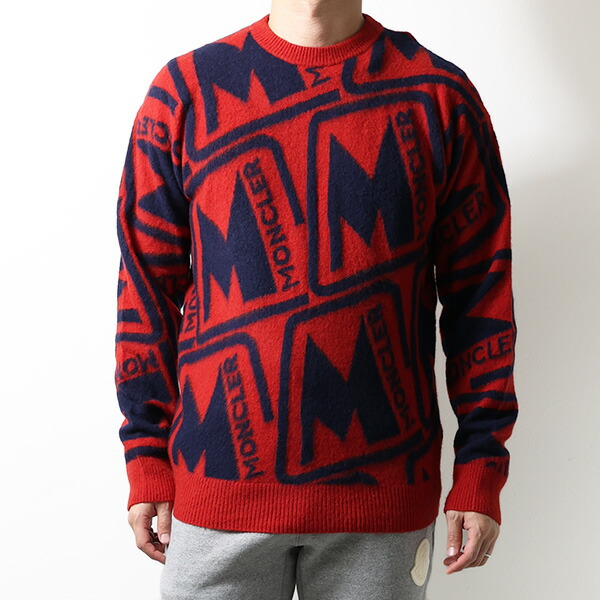 Risa　モンクレール　総柄ロゴ　モノグラム　ニット　セーター　国内正規品 MONCLER (モンクレール) ワッペンロゴ 総柄 クルーネック ニット