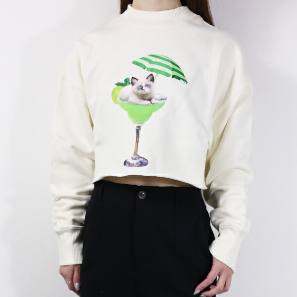 MSGM エムエスジーエム スウェットシャツ Cropped Sweatshirts 3441MDM190 237001 レディース トレーナー クロップド 長袖 クルーネック コットン 猫 LaG Onlinestore