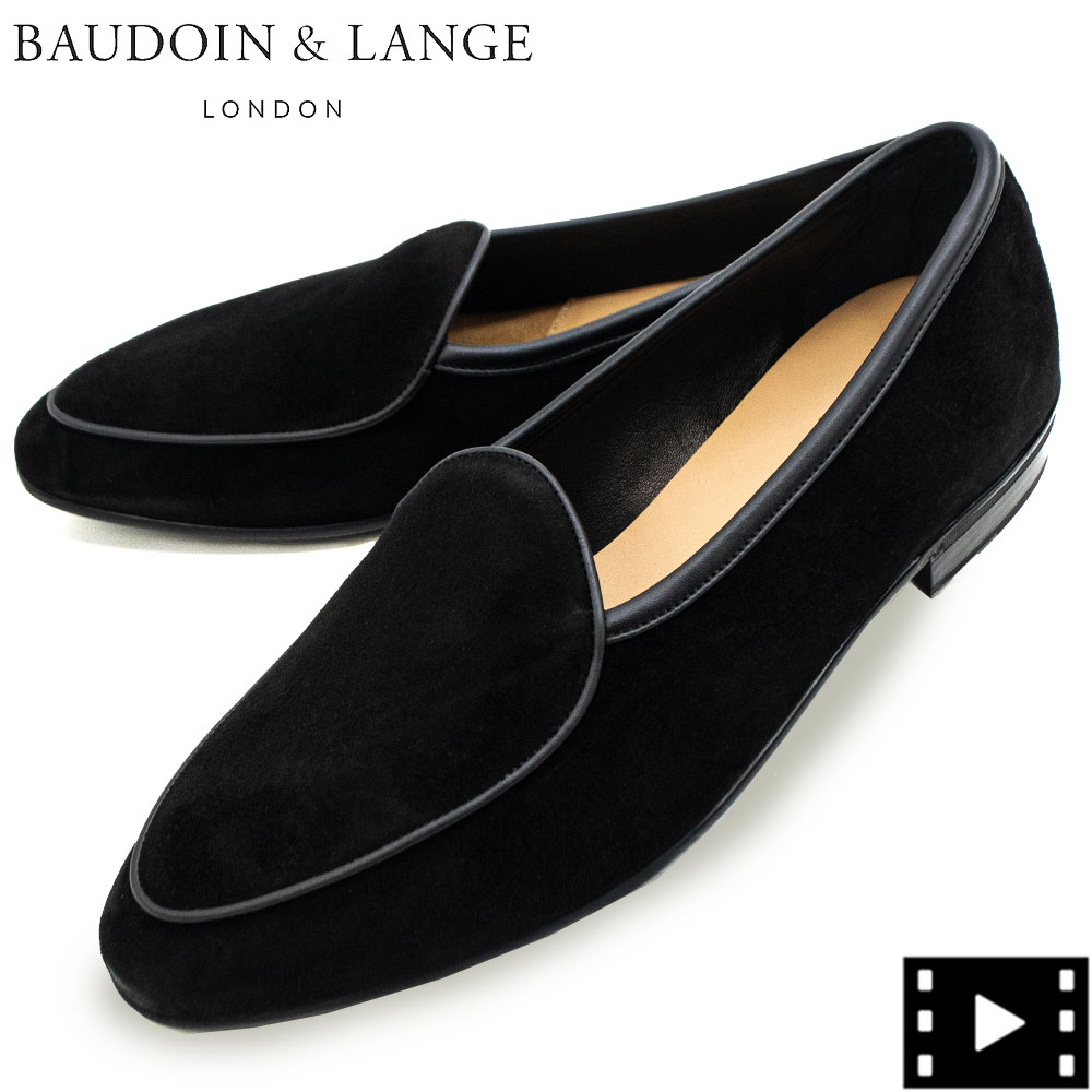 ボードインアンドランジ レザーシューズ メンズ スエード スリッポン ラバーソール サガン クラシック BAUDOIN&LANGE SAGAN CLASSIC PLAIN B&L BLACK