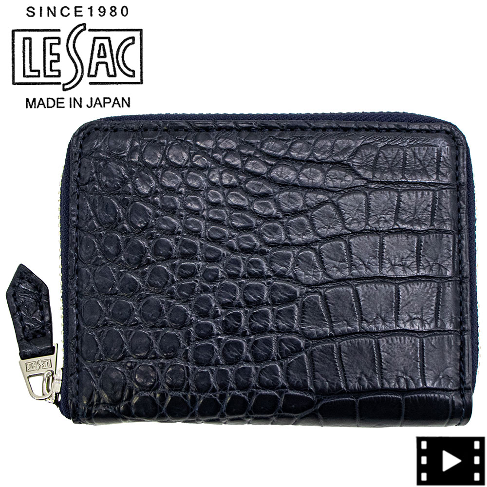 レ背嚢 紙入れ クロコダイル なめし革 ラウンドジップミドルウォレット 二つ折り紙入れ LE\u0027SAC 8200 LSC NAVY