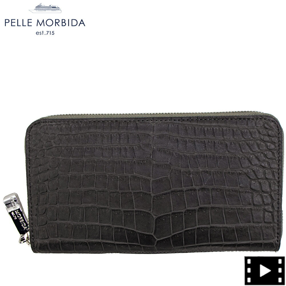 ペッレモルビダ 財布 クロコダイル ラウンドジップ 長財布 PELLE MORBIDA PMO-CRS010A PMO CHACOAL GRAY