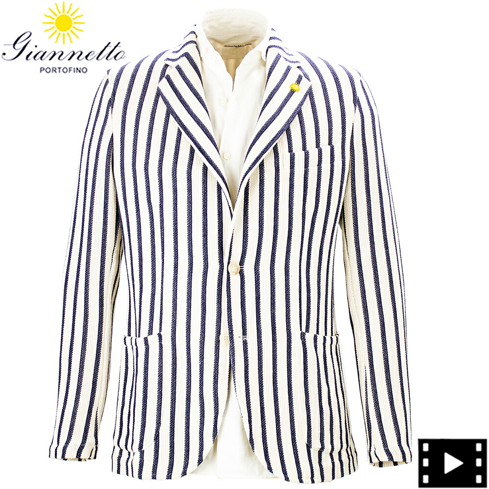 ジャンサイバー空間 上衣 メンズ 綿織物 2B シングル 縞模様 プルオーバー上衣 GIANNETTO CORALLO JACKET 61280/01 6103-280CORA GNT 0001