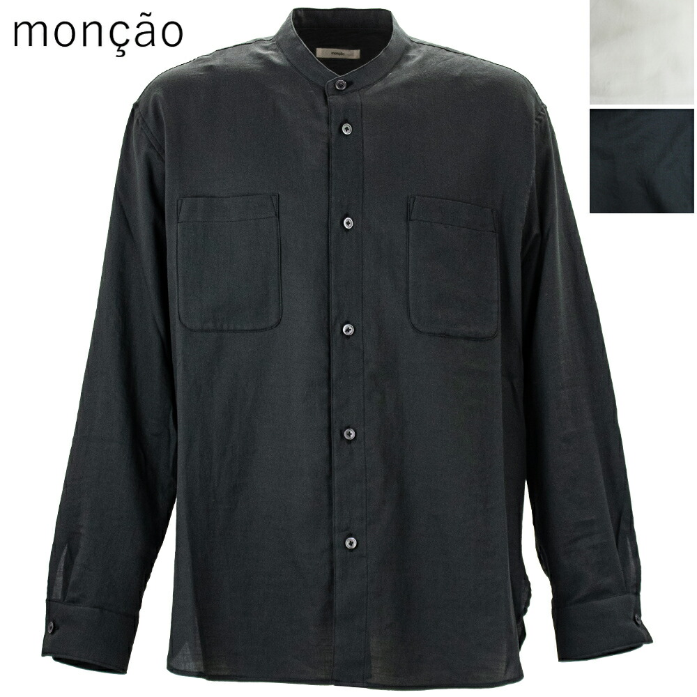 モンサオ プルオーバー メンズ 綿織物地絹 長袖 バンドカラーシャツ moncao Band Collar M021385-CS MOO