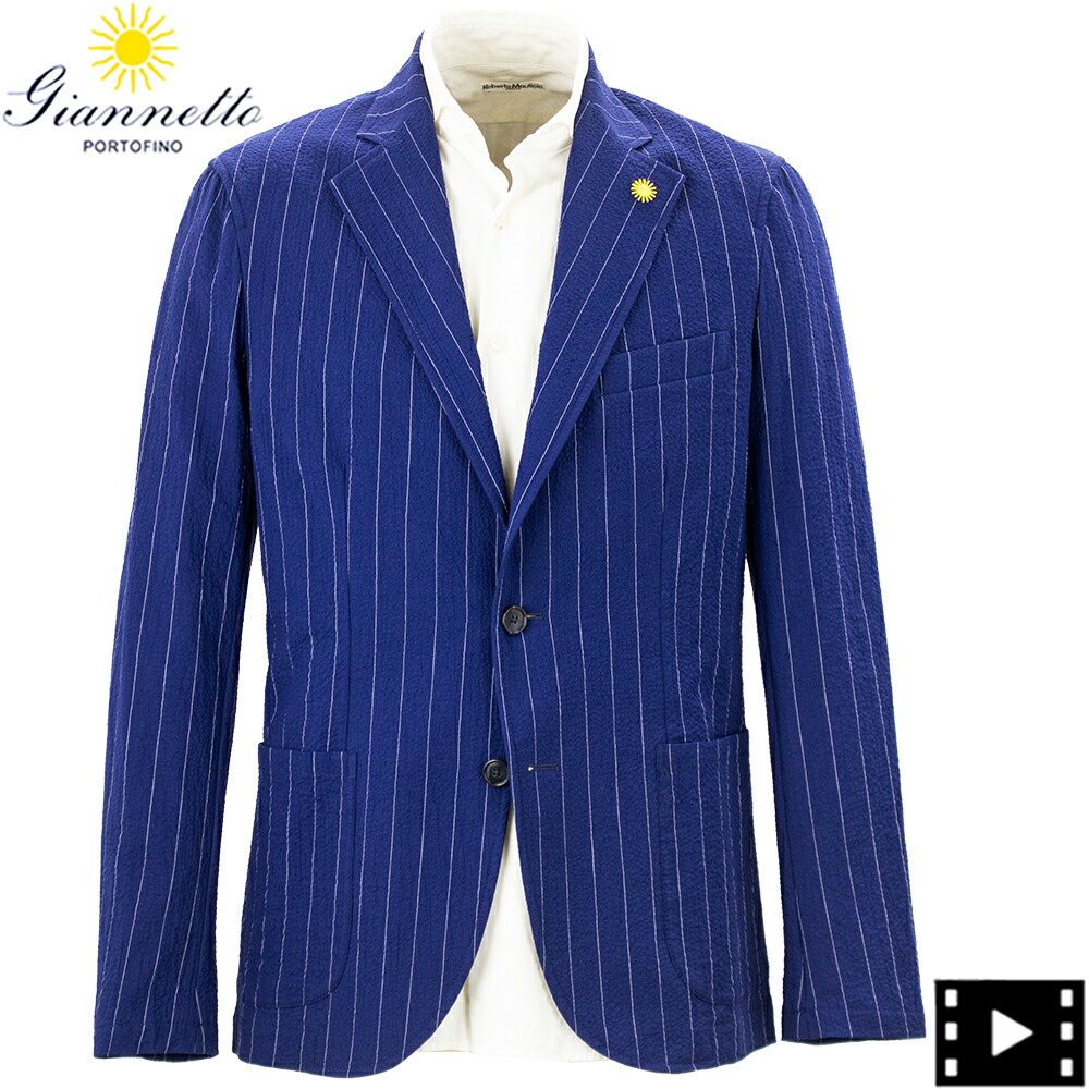 ジャンサイバー空間 上衣 メンズ 伸ばすこと綿織物 シアサッカー 縞模様 プルオーバー上衣 GIANNETTO CORALLO JACKET 61260 6103-260CORA GNT 0001