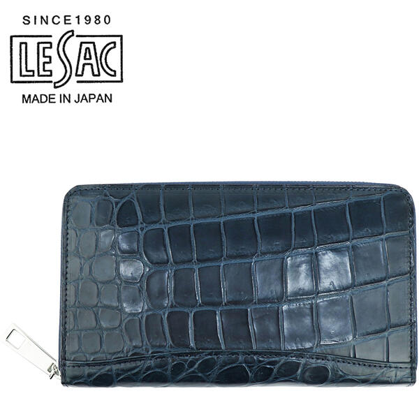 レ背嚢 札入れ クロコダイル ポロサス ラウンドジップ 長札入れ LE\u0027SAC 8129 LSC NAVY