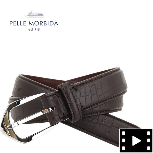 ペッレモルビダ 胴締め メンズ BARCA バルカ クロコ型押し なめし革胴締め PELLE MORBIDA PMO-BAB003 DBR（うす暗い赤銅色）