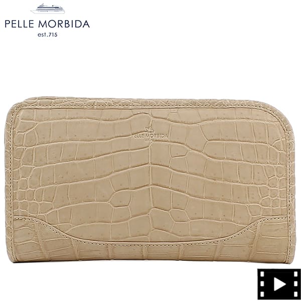 ペッレモルビダ クラッチペダル御徒面子 クロコダイルレザー クラッチペダル御徒面子 PELLE MORBIDA PMO-CR015 BEIGE （ベージュ）