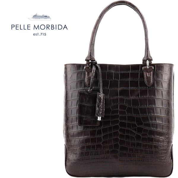 ペッレモルビダ トートバッグ クロコダイル 縦型トートバッグ PELLE MORBIDA PMO-CR019 NICOTINE（赤銅色）