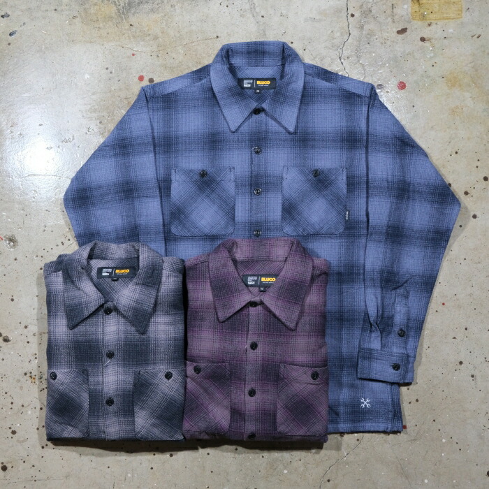 BLUCO ブルコ【155-11-047】【OMBRE CHECK FLANNEL SHIRT】オンブレーチェックフランネルシャツ 長袖 ワークウェア COTTON｜LAHAINA