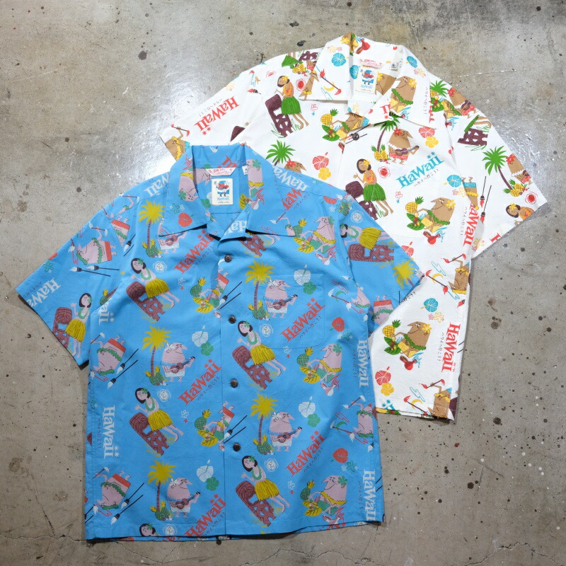 SUNSURF サンサーフ【SS39537】【COTTON SEERSUCKER OPEN SHIRT “TRIP TO HAWAII” by 柳原良平 with MOOKIE】シアサッカーシャツ トリス アロハシャツ COTTON