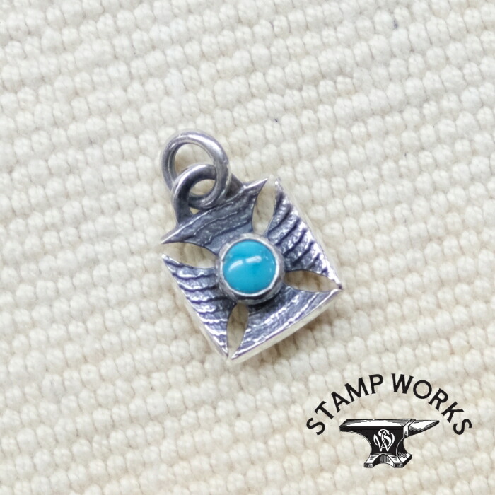 STAMP WORKS スタンプワークス【SWP-005TQ】【Iron Cross Pendant】≪ターコイズ付き≫ アイアンクロスペンダント ハンドメイド シルバーSILVER
