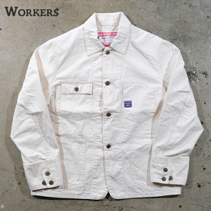 WORKERS ワーカーズ【SUPER BIG CAT Railroad Jacket】≪White Denim≫スパービックキャットレイルロードジャケット デニム 10oz カバーオール COTTON100%