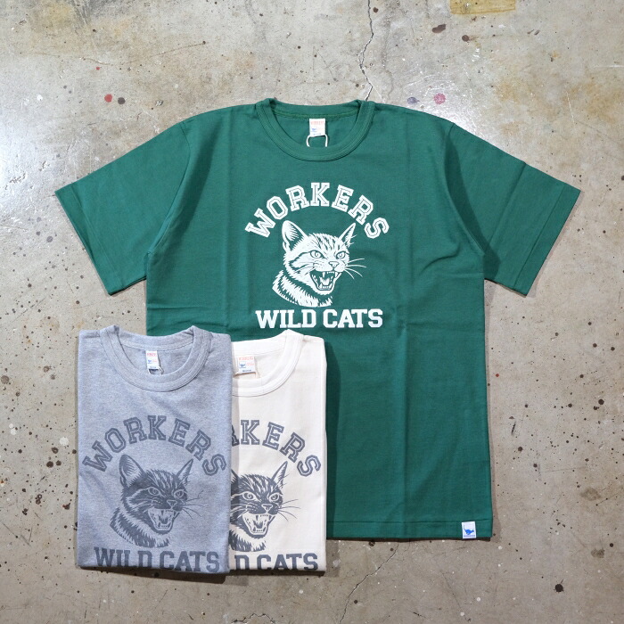 WORKERS ワーカーズ【WILD CAT T】半袖Tシャツ バインダーネック カレッジプリント COTTON100％