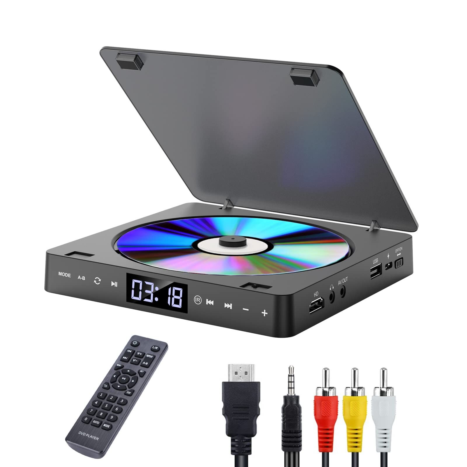 DVD/CDプレーヤー HDMI端子搭載 最大1080Pの解像度 ポータブル 超小型 空間を占めず A-Bリピート ランダム再生 USB2.0対応 3.5mオーディ