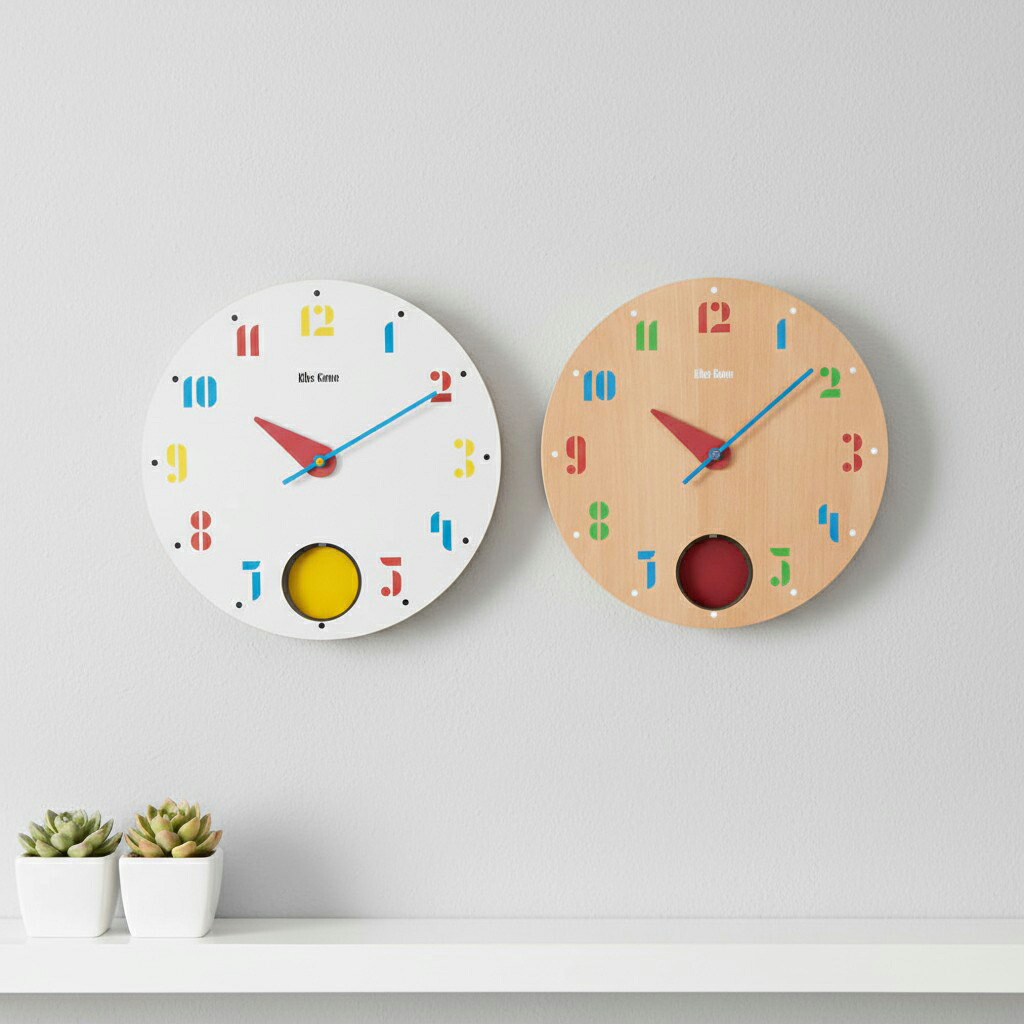 ＼P2倍＋クーポン／Joschmi Pendulum ウォールクロック｜壁掛け時計 インテリア デザイン おしゃれ バウハウス フォント 時計 ヘルベルト バイヤー 子供部屋 子供 お祝い 引越し 振り子 カラフル 積み木 BAUHAUS
